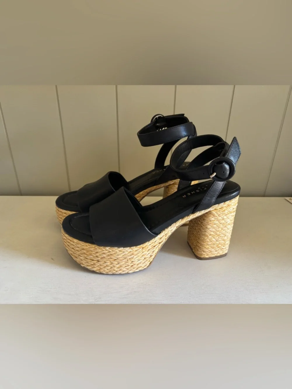 Marc Fisher LTD Womens Palyca Black Rope Platform Heel Espadrille Sandals 6.5